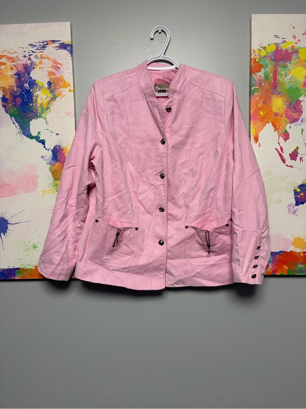 TanJay Pink Utility Jacket with Stand-Up Collar and Relaxed Fit